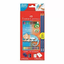LAPIS DE COR BICOLOR 12 LAPIS/24 CORES + 2 LAPIS PRETO + APONTADOR + BORRACHA FABER CASTELL