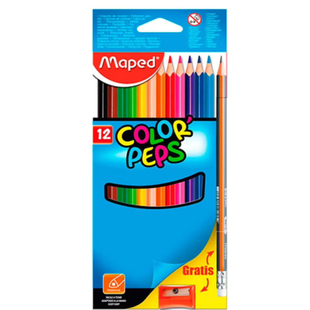 LAPIS DE COR C/12 CORES C/APONTADOR E LAPIS GRAFITE PEPS MAPED