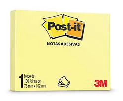 BLOCO DE ANOTACAO AMARELO 76X102 100 FOLHAS POST IT 3M
