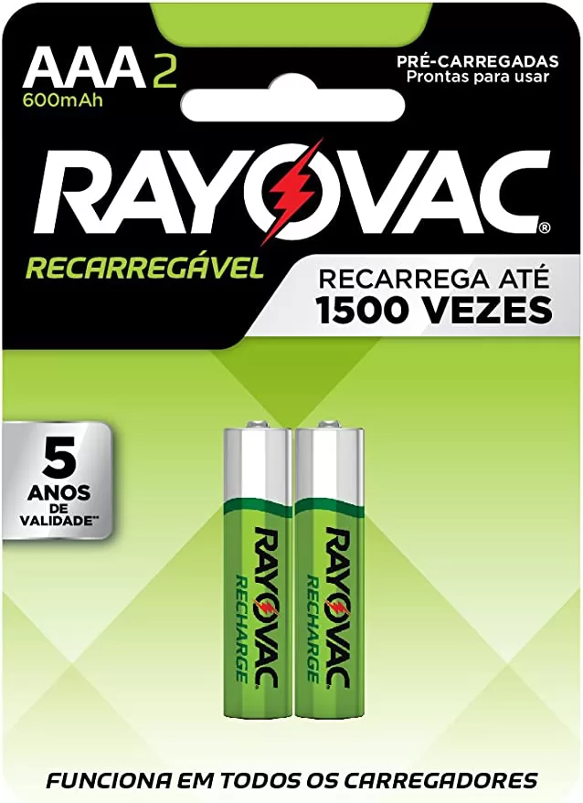 PILHA RECARREGAVEL AAA C/2 600MAH 1,2V RAYOVAC