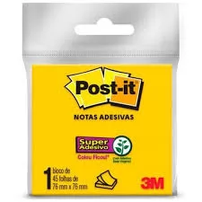BLOCO DE ANOTACAO ADESIVO 76X76 45 FOLHAS COLORIDO POST IT 3M