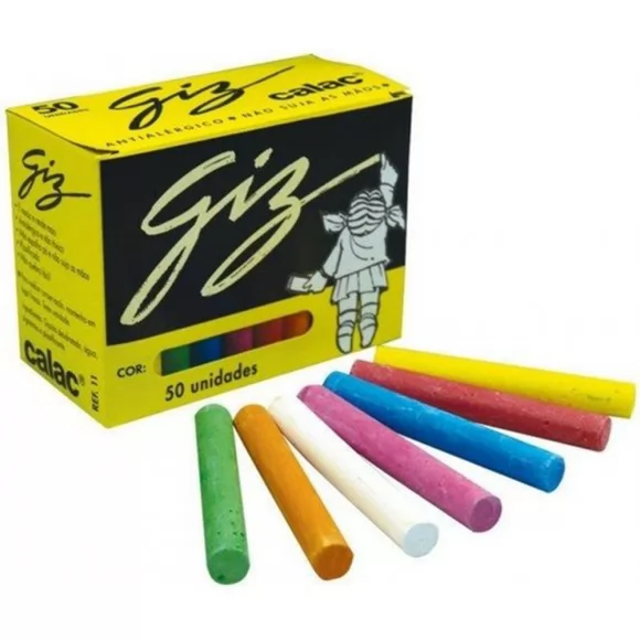 GIZ ESCOLAR PLASTIFICADO COLORIDO C/50UN CALAC