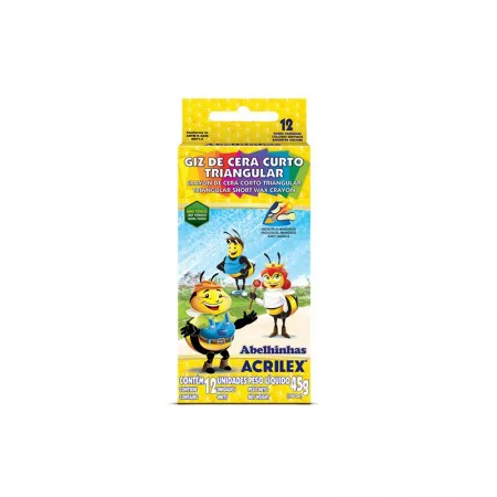 GIZ DE CERA ABELHINHAS 45G 12 CORES TRIANGULAR ACRILEX CURTO
