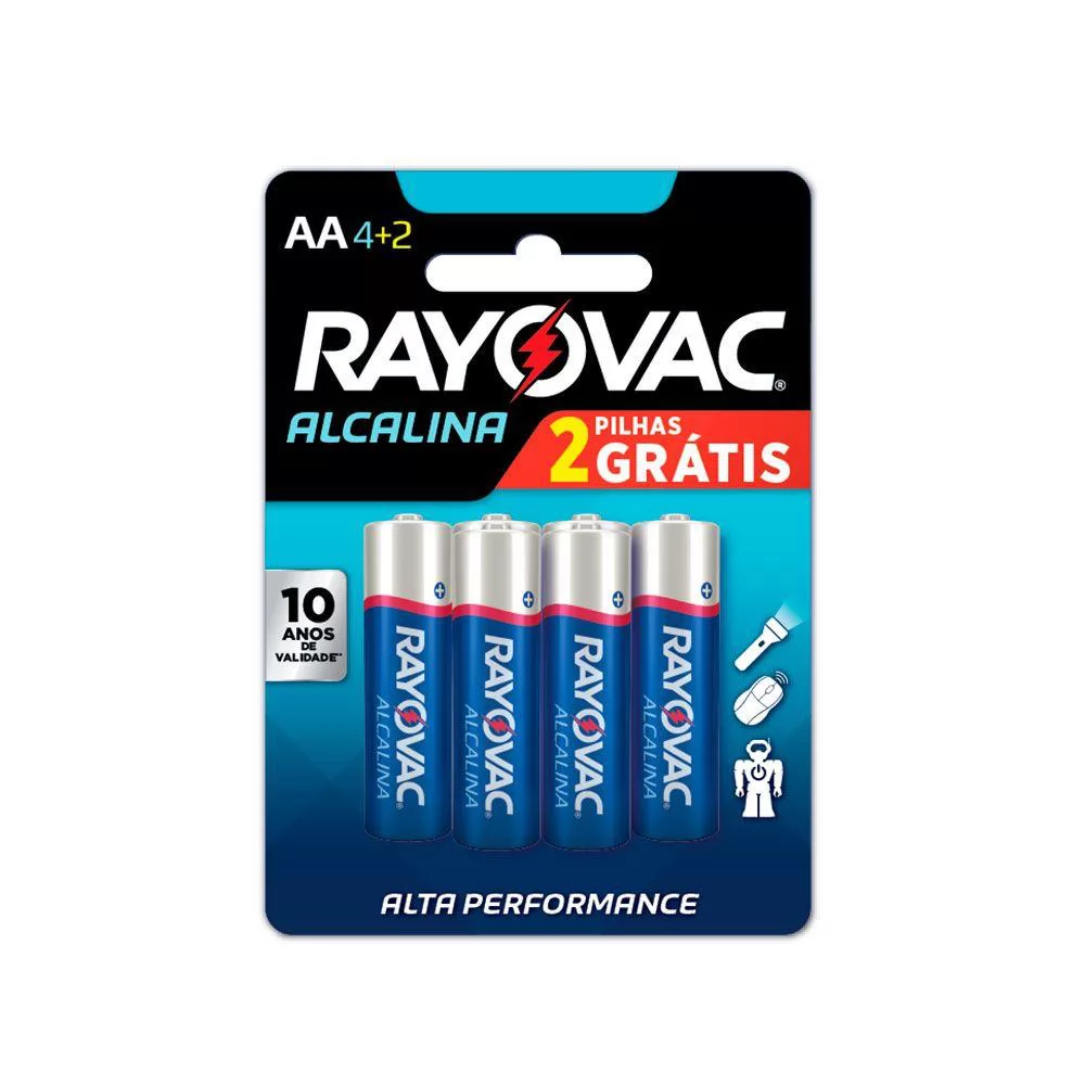 PILHA ALCALINA AA C/4 + 2 GRATIS 1,5V RAYOVAC