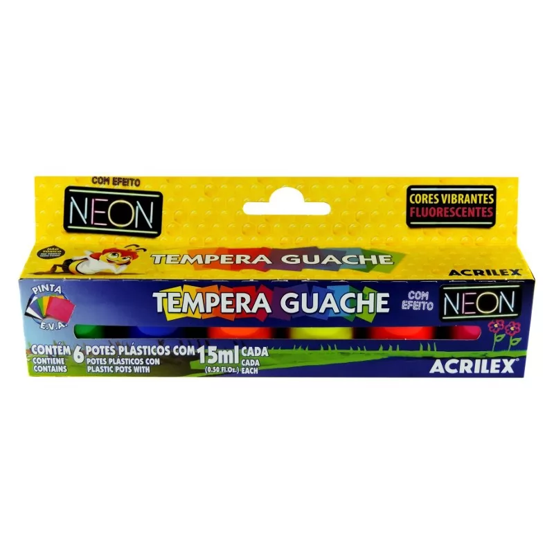 TEMPERA GUACHE 6 CORES NEON 15ML ACRILEX