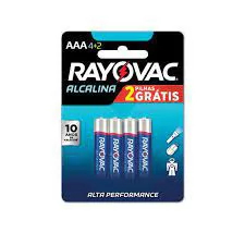PILHA ALCALINA AAA C/4 + 2 GRATIS 1,5V RAYOVAC