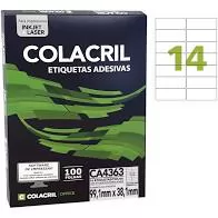 ETIQUETA ADESIVA CA4363 14 POR FOLHA 99,1MMX38,1MM 100 FOLHAS COLACRIL