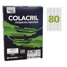 ETIQUETA ADESIVA CC187 80 POR FOLHA 12,7MMX44,45MM 100 FOLHAS COLACRIL