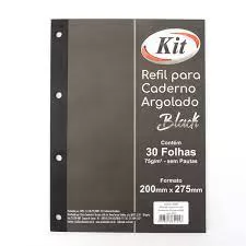 FOLHA PARA FICHARIO LISA PRETA COM 30 FOLHAS 75G KIT
