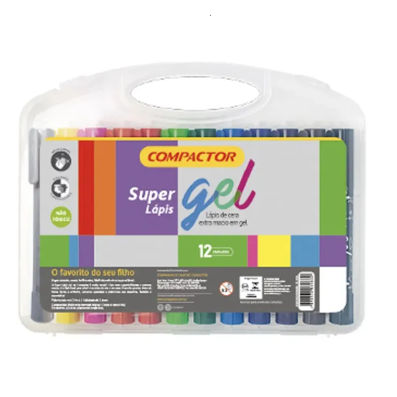 LAPIS DE CERA SUPER GEL GRANDE ESTOJO C/12 COMPACTOR