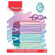 MARCA TEXTO GLITTER COM 4 CORES PASTEL MAPED