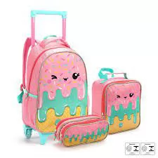 KIT MOCHILA DE RODINHA + LANCHEIRA + ESTOJO INFANTIL 16 SEANITE