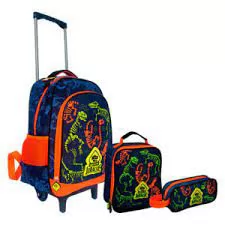 KIT MOCHILA DE RODINHA + ESTOJO + LANCHEIRA JURASSIC YINS KIDS