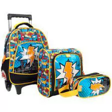 KIT MOCHILA DE RODINHA + LANCHEIRA + ESTOJO POP ART YINS KIDS