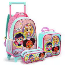 KIT MOCHILA DE RODINHA + LANCHEIRA + ESTOJO PERSONAGENS SEANITE