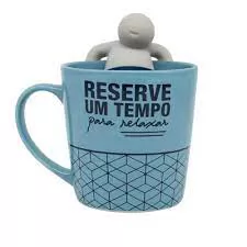 CANECA COM INFUSOR PARA CHA TEMPO PARA RELAXAR 350ML ZONA CRIATIVA