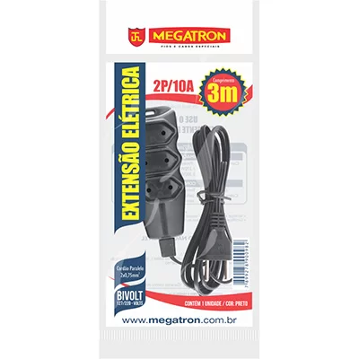 EXTENSAO ELETRICA 250V 10A 3 TOMADAS 2P 3,0M BIVOLT  MEGATRON