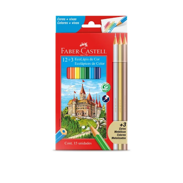 LAPIS DE COR ECOLÁPIS 12+3 METÁLICOS FABER CASTELL