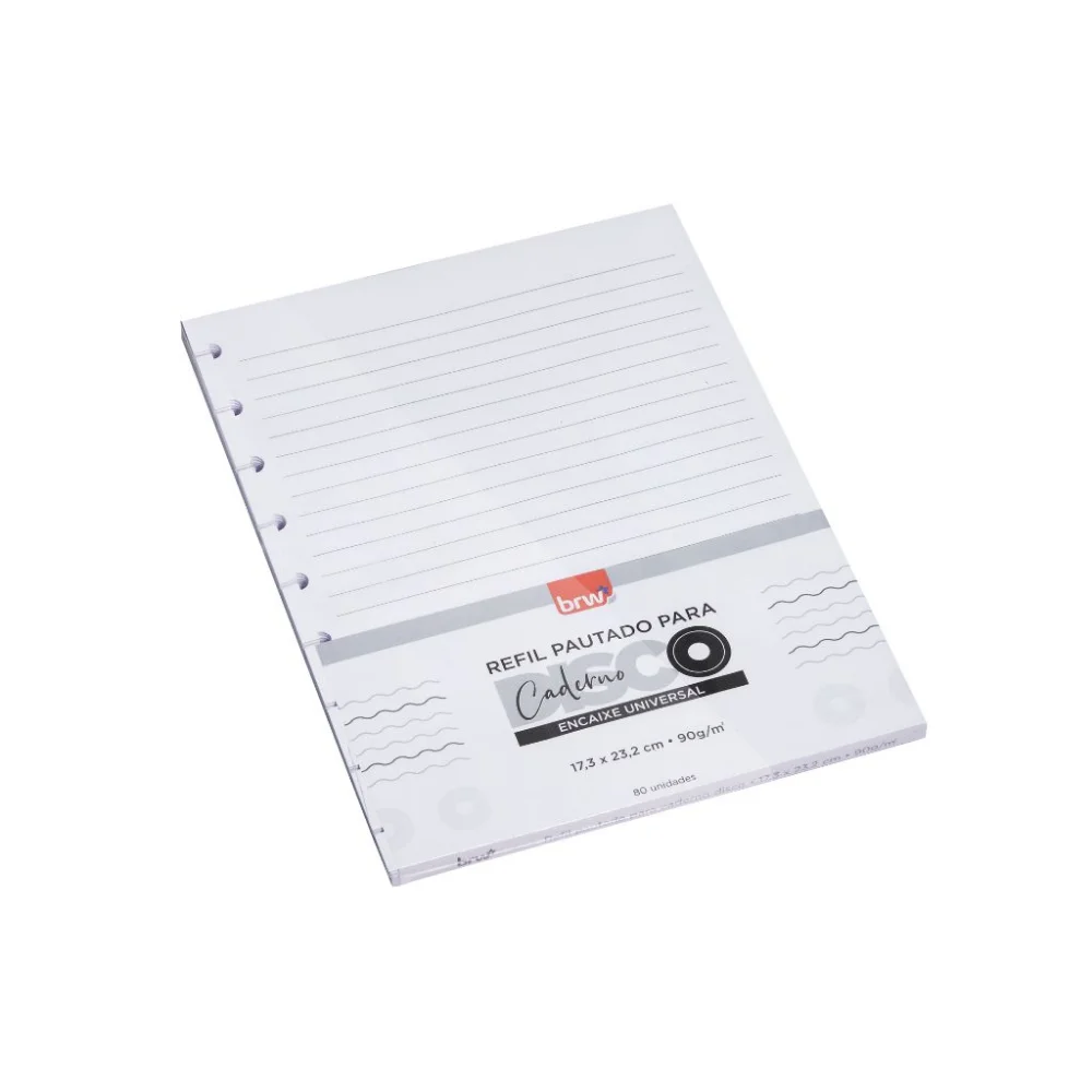 REFIL BRANCO CADERNO DISCO PAUTADO 80 FOLHAS 90G BRW