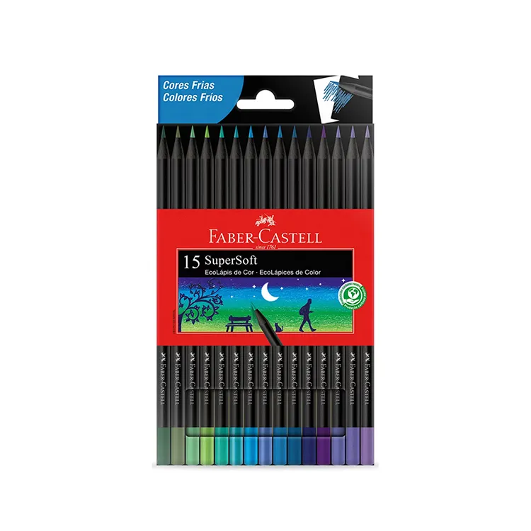 LAPIS DE COR ECOLÁPIS SUPERSOFT 15 CORES FRIOS FABER CASTELL
