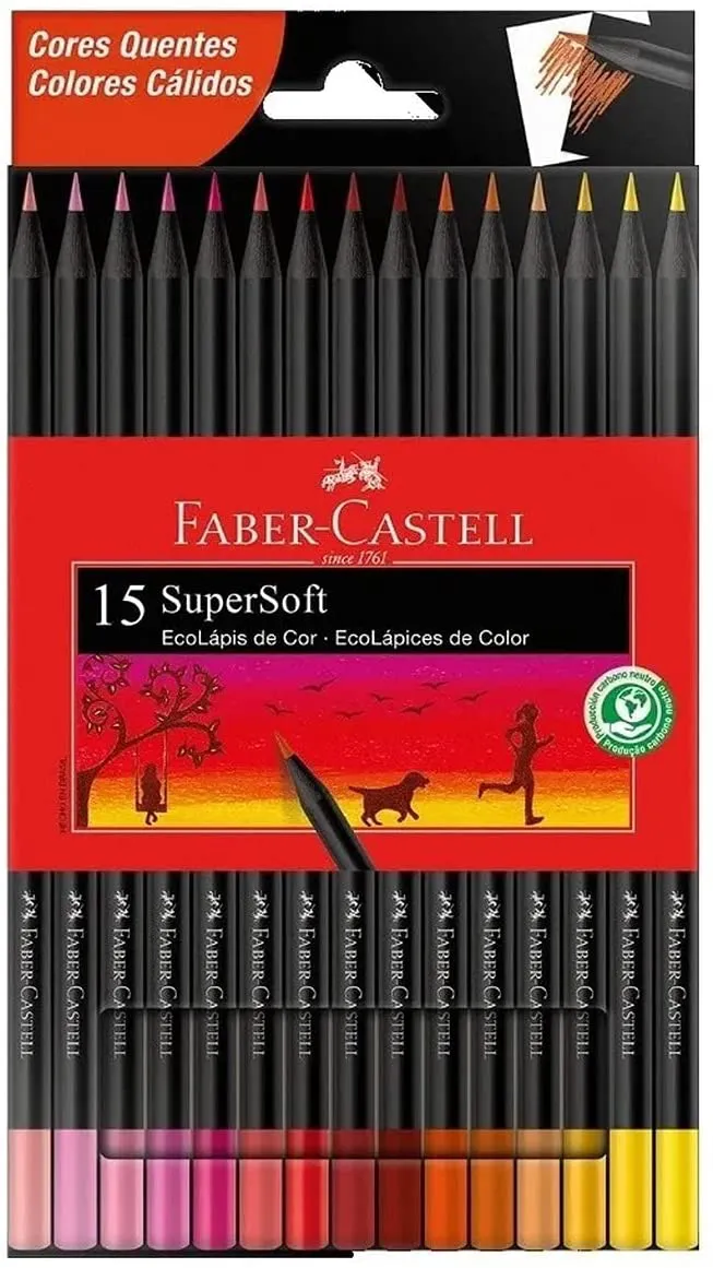 LAPIS DE COR ECOLÁPIS SUPERSOFT 15 CORES QUENTES FABER CASTELL