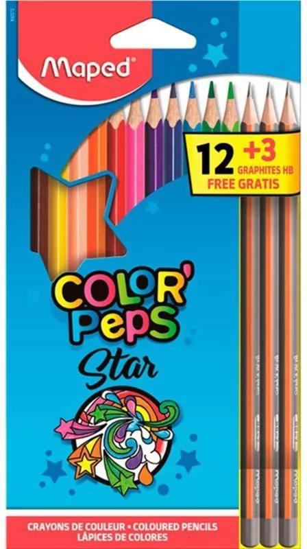 LAPIS DE COR COLOR PEPS 12 CORES + 3 LAPIS GRAFITE MAPED