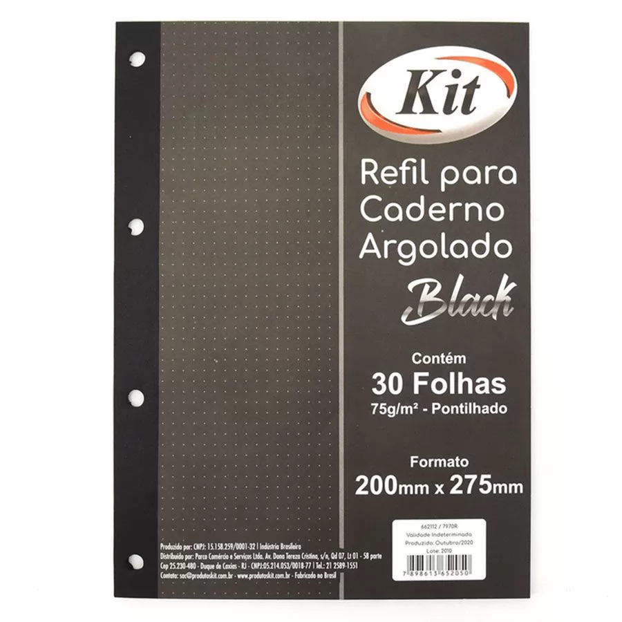 FOLHAS P/FICHARIO OFICIO PONTILHADO 30FLS 75G PRETO KIT
