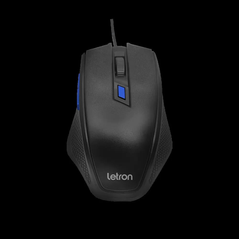 MOUSE OPTICO OFFICE LEVEL PRETO E AZUL FIO USB ERGONOMICO 6D LETRON
