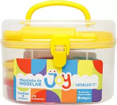 KIT MASSA DE MODELAR JOY MALETA - 8 CORES MAIS 15 MOLDES LEOELEO