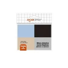 BLOCO ADESIVO CORES NEUTRAS 38MMX50MM 100F BLISTER C/ 4 BLOCOS JOCAR OFFICE