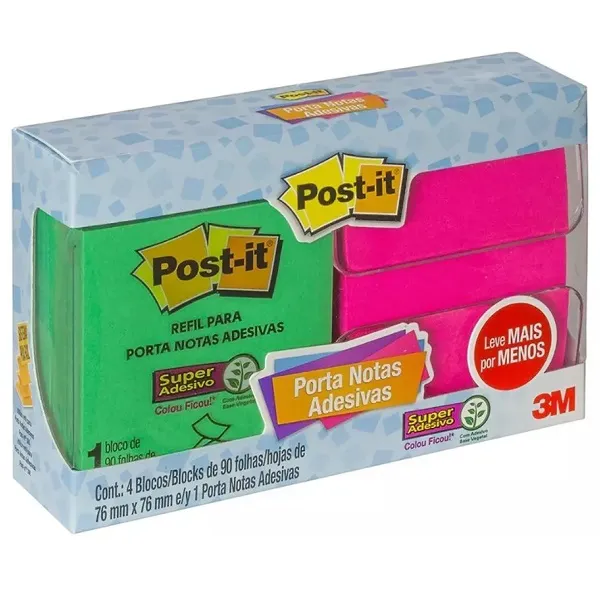 PORTA NOTAS ADESIVAS + 4 REFIS 3M POST-IT NOTAS ADESIVAS 3M