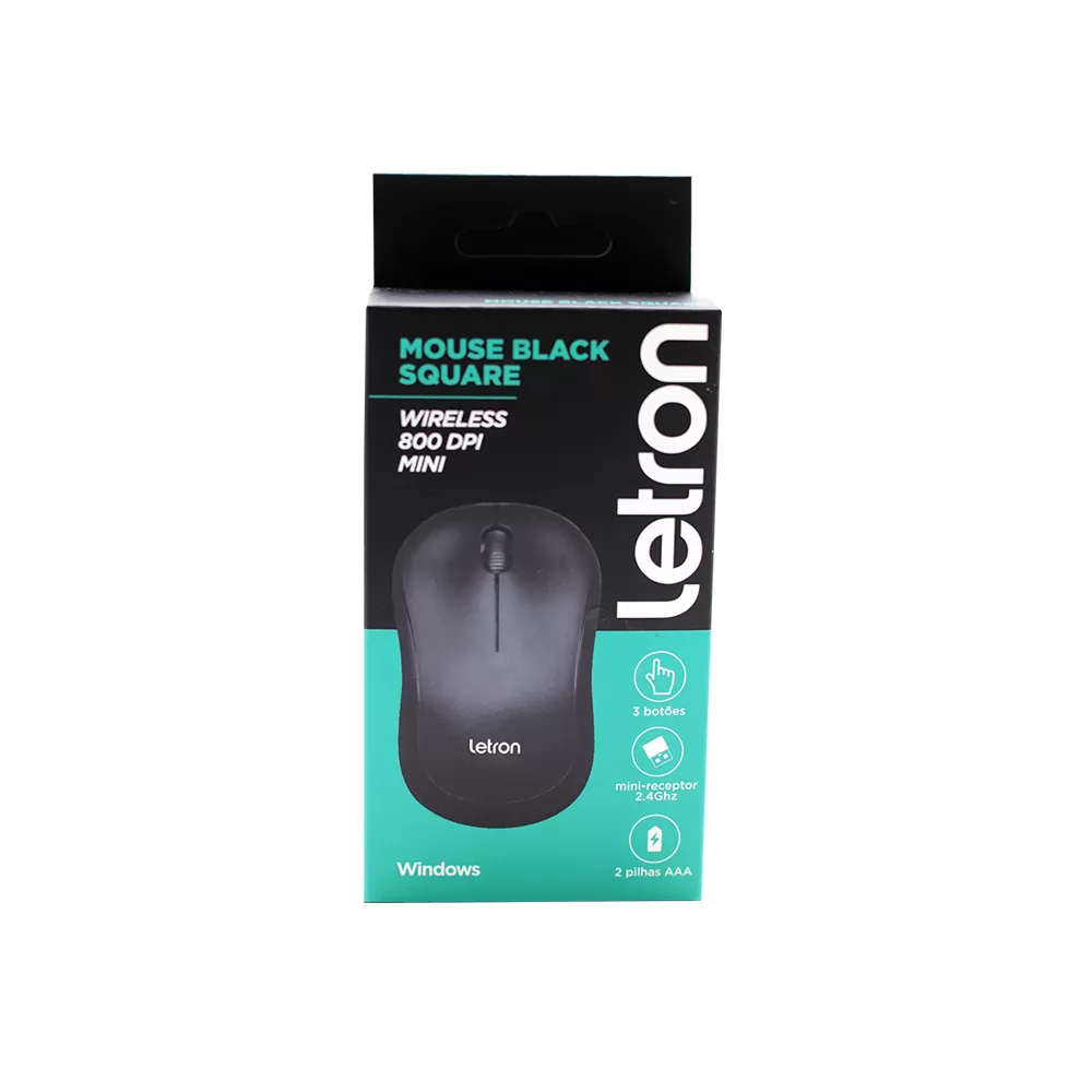 MOUSE SEM FIO 3 BOTOES 800 DPI BLACK SQUARE M1701 R8 LETRON