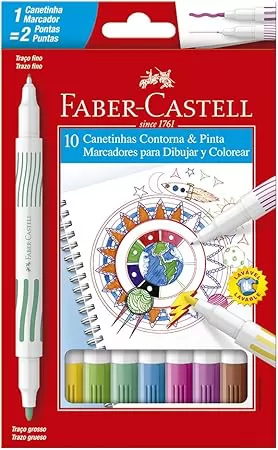 CANETINHAS HIDROCOR PONTA DUPLA 10 CORES FABER CASTELL