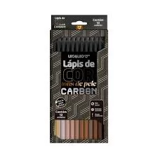 LAPIS DE COR CARBON 12 CORES TONS DE PELE REDONDO LEO&LEO