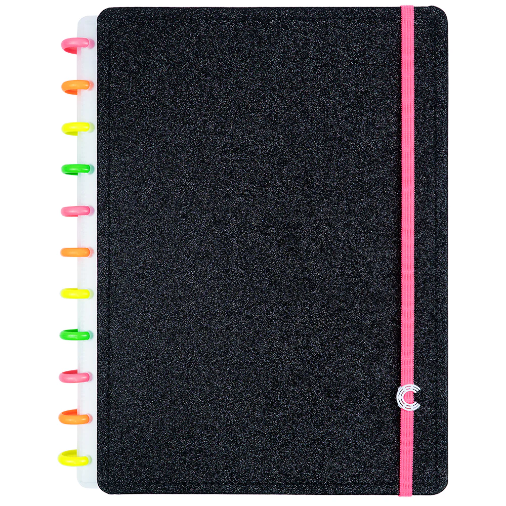 CADERNO LETS GLITTER NEON BLACK - GRANDE - CADERNO INTELIGENTE