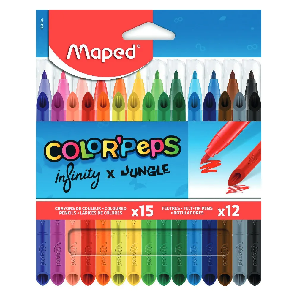 KIT LAPIS DE COR COLORPEPS INFINITY 15 CORES  HIDROCOR JUNGLE 12 CORES - MAPED