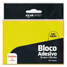 BLOCO ADESIVO COLORS NEON 76MMX102MM C/100F JOCAR OFFICE