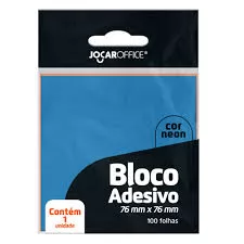 BLOCO ADESIVO COLORS NEON 76MMX76MM C/100F JOCAR OFFICE