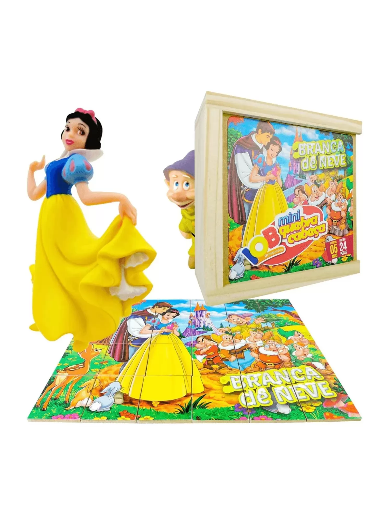 QUEBRA-CABEÇA DE MADEIRA 24 PÇS DA BRANCA DE NEVE- IOB BRINQUEDOS