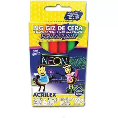 GIZ CERA NEON LONGO GROSSO REDONDO 6 CORES ACRILEX