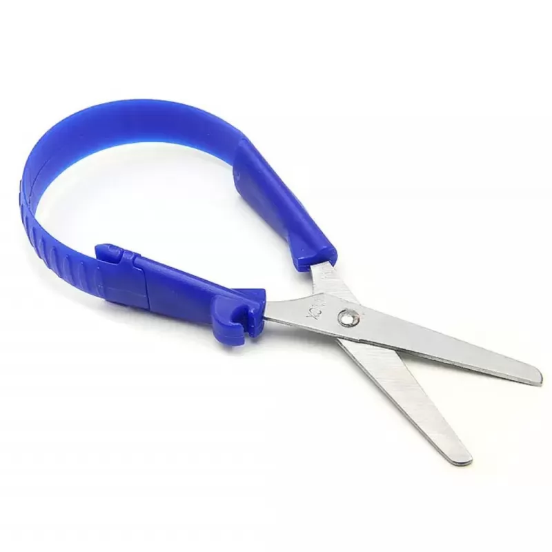 TESOURA ERGONÔMICA EM FORMATO DE ARCO AZUL