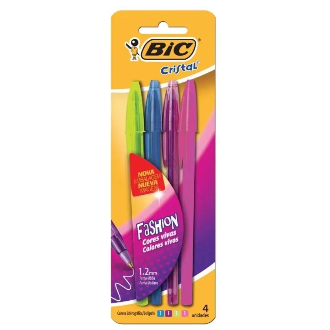 CANETA ESFEROGRÁFICA CRISTAL FASHION PACK 04 CORES - BIC