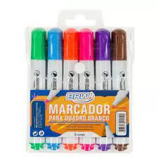 MARCADOR QUADRO BRANCO KIT COM 6 CORES