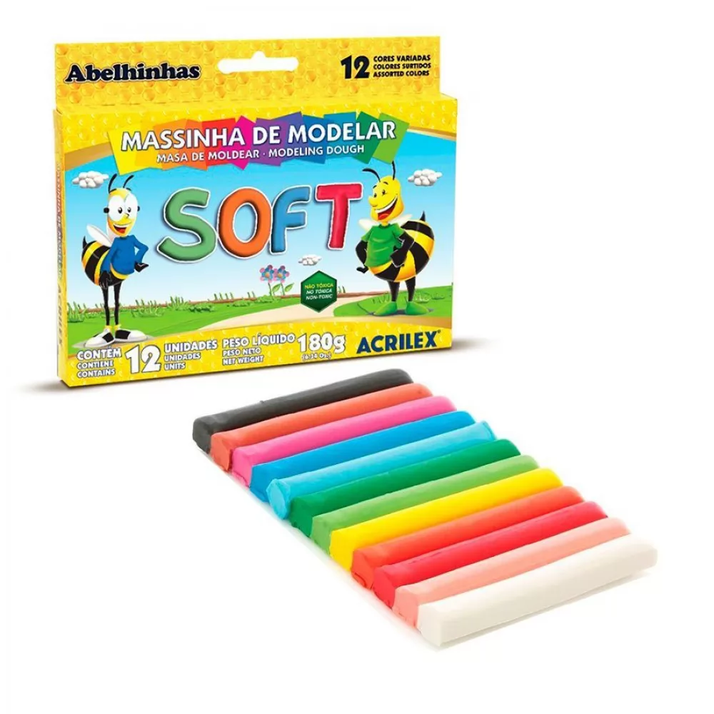 MASSA MODELAR 12 CORES 180G ACRILEX SOFT