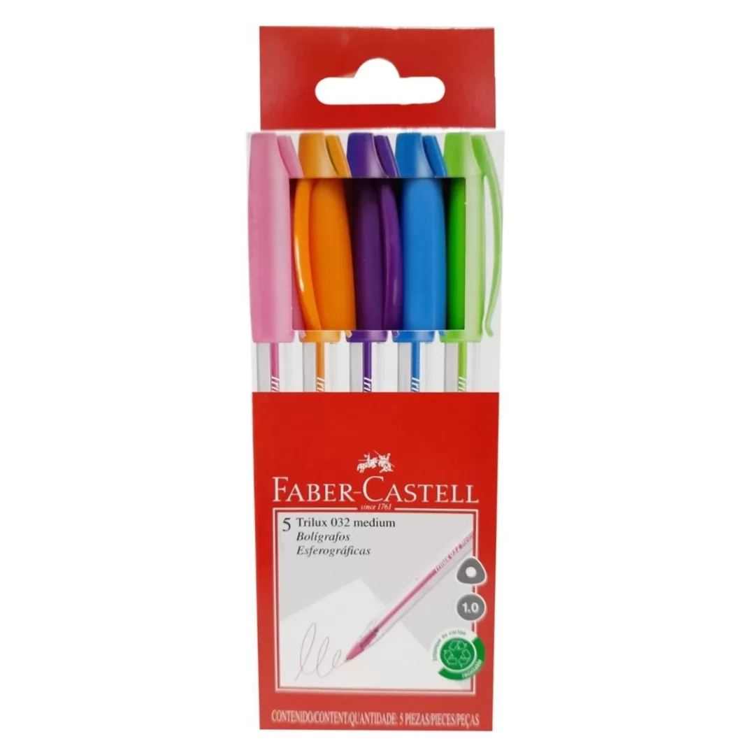 CANETA TRILUX  ESFEROGRAFICA COLORS CARTELA 5 CORES FABER- CASTELL