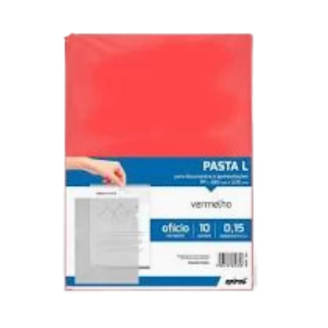 PASTA L TRANSPARENTE OFICIO 220MMX330MM 0.15MC VERMELHA