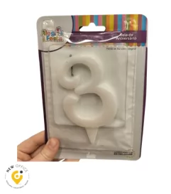 VELA ESTILO GIGANTE  N.3 BRANCO- ALEGRIA E FESTA