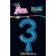 VELA PURO GLITTER AZUL N 3