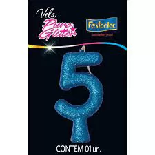 VELA PURO GLITTER AZUL N 5