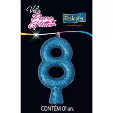 VELA PURO GLITTER AZUL N 8